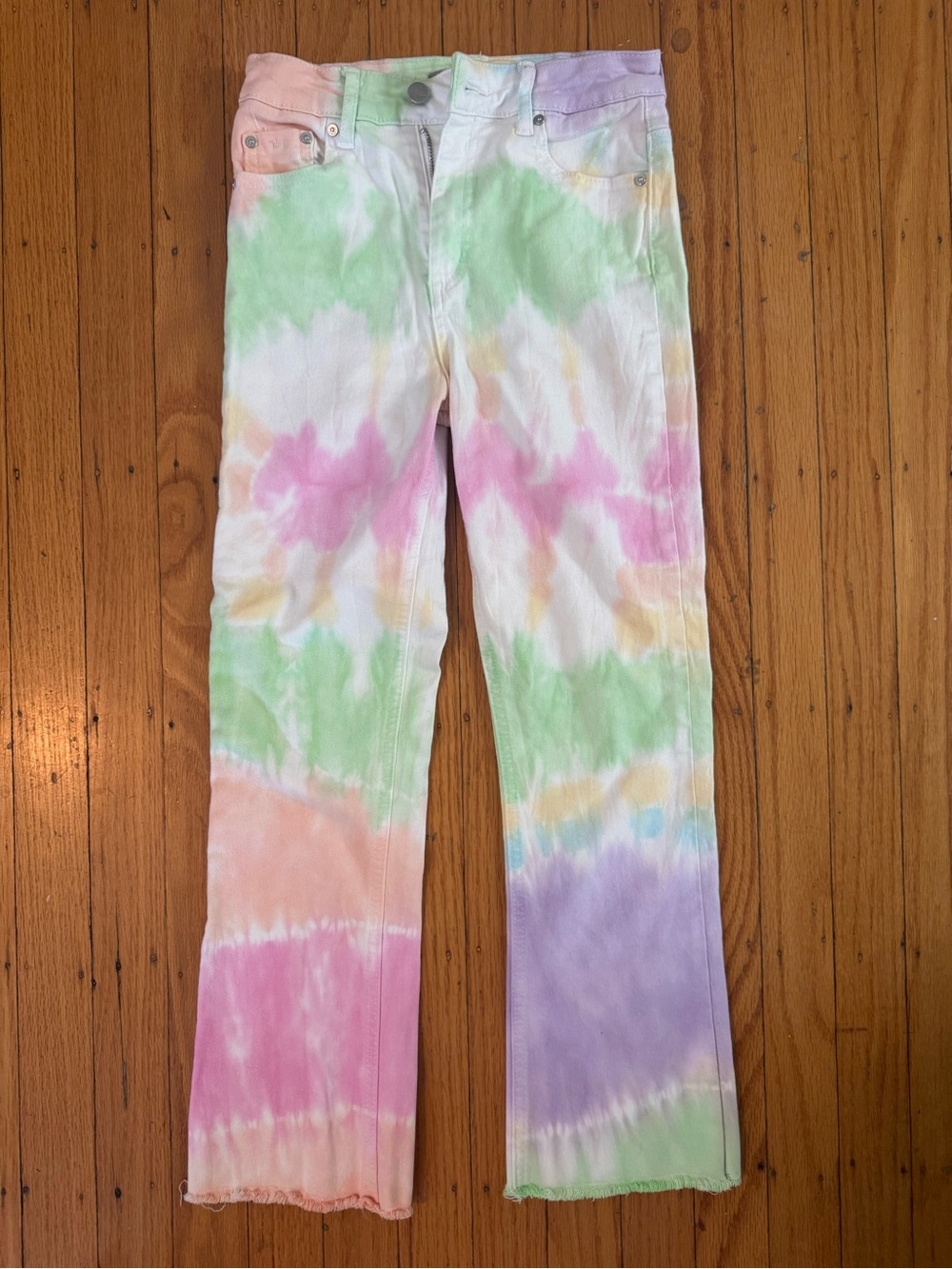 Tractr Kids Tie-Dye Pastel Rainbow Pants size 10 raw hem